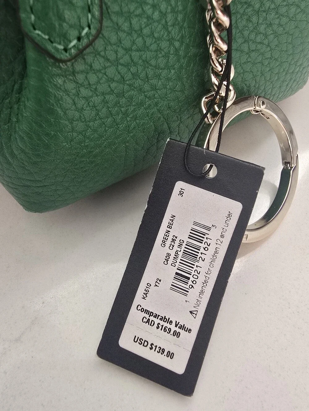 KATE SPADE Dumpling Pebble Leather Micro Coin Purse Key Ring in Green Bean